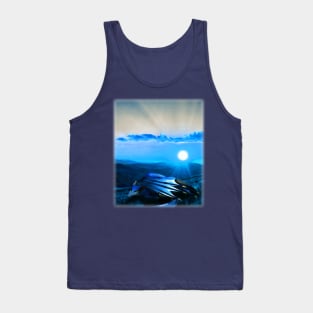 Blue Fantasy Dragon on a Moonlight Mountain Landscape Tank Top